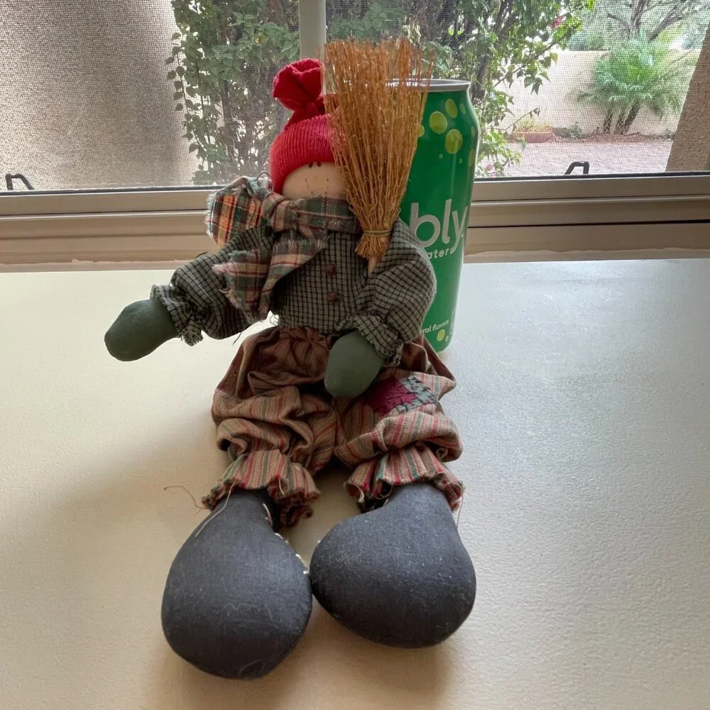 Snowman Doll Stuffed With Broom Winter Holiday Christmas Decor Primitive